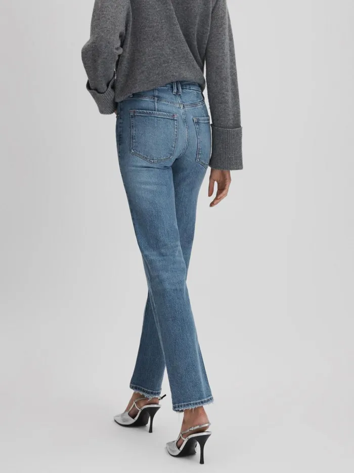 Women Reiss Jeans American Good American Distressed Straight Leg Jeans Indigo