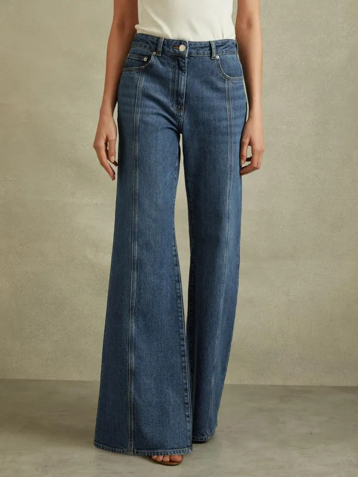Women Reiss Jeans Juniper Flared Front Seam Jeans Mid Blue