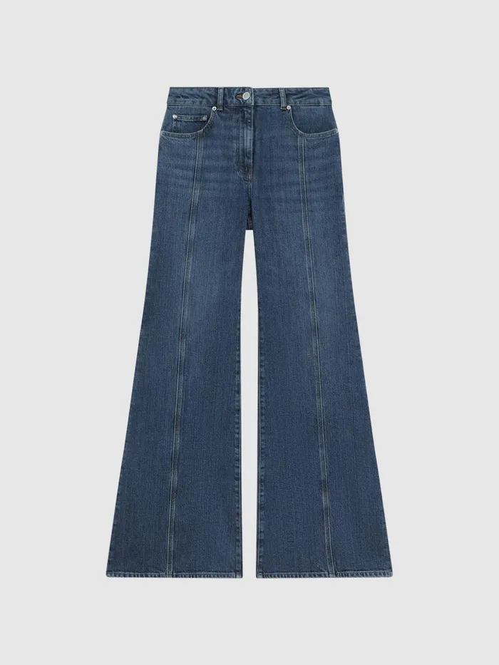 Women Reiss Jeans Juniper Flared Front Seam Jeans Mid Blue