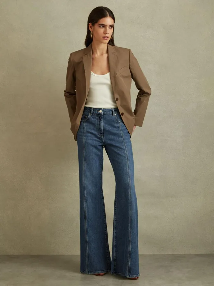 Women Reiss Jeans Juniper Flared Front Seam Jeans Mid Blue
