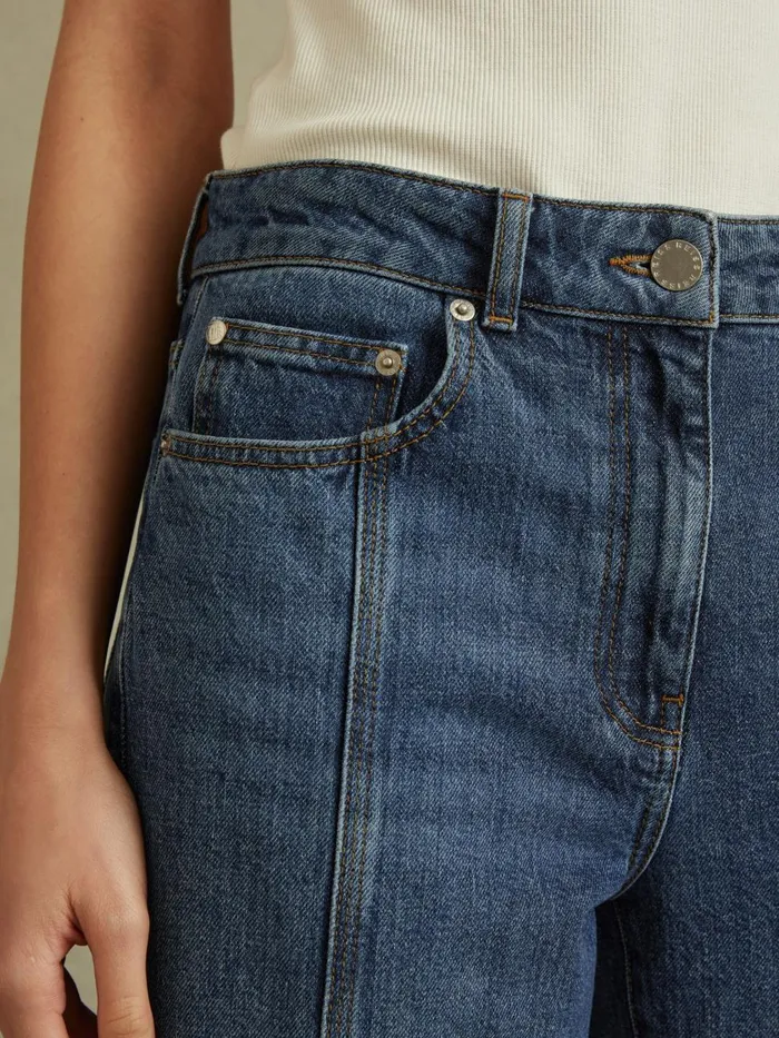 Women Reiss Jeans Juniper Flared Front Seam Jeans Mid Blue