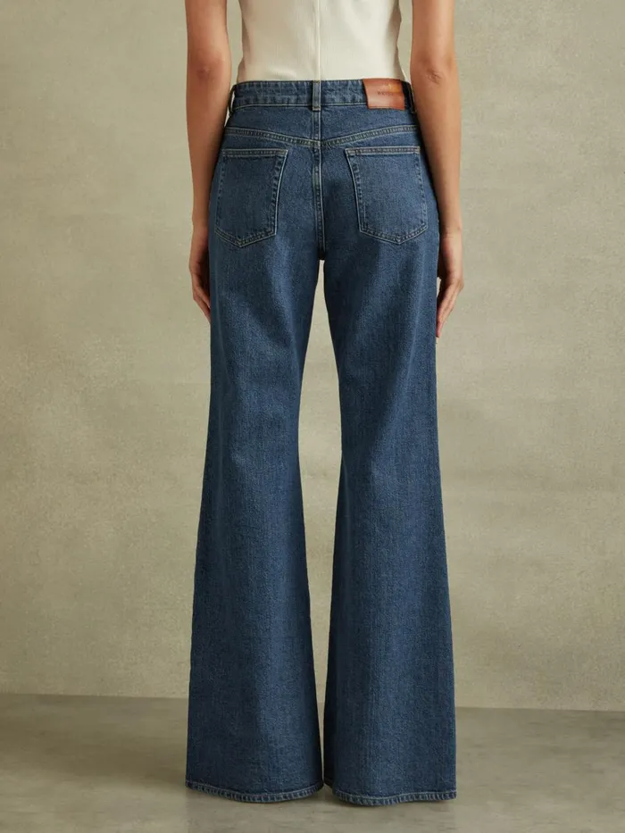 Women Reiss Jeans Juniper Flared Front Seam Jeans Mid Blue