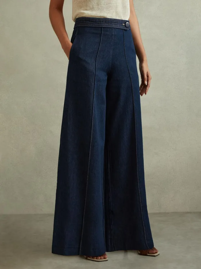 Women Reiss Jeans Lianna Belted Wide Leg Jeans Dark Blue