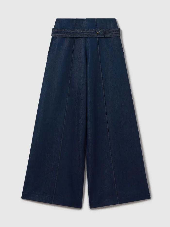 Women Reiss Jeans Lianna Belted Wide Leg Jeans Dark Blue