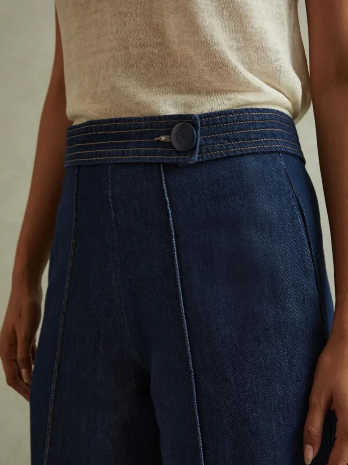 Women Reiss Jeans Lianna Belted Wide Leg Jeans Dark Blue