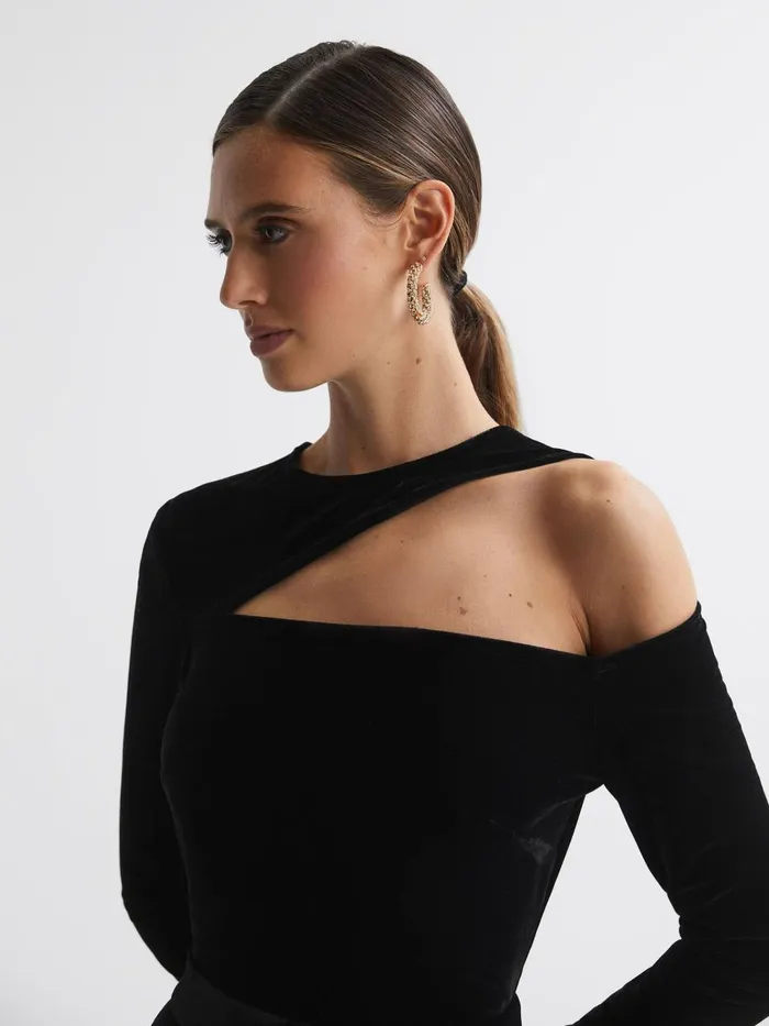 Women Reiss Jumpsuits and Playsuits Adele Velvet OffTheShoulder Jumpsuit Black