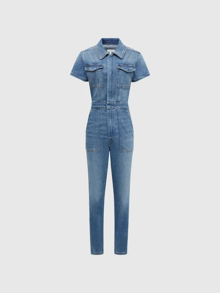 Women Reiss Jumpsuits and Playsuits American Denim Skinny Jumpsuit Mid Blue
