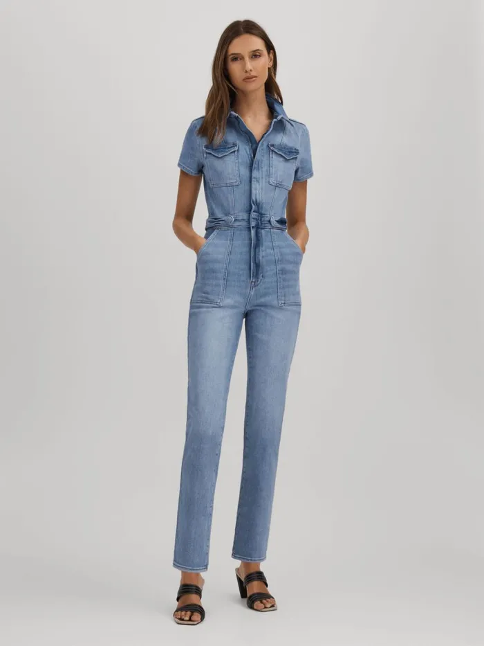 Women Reiss Jumpsuits and Playsuits American Denim Skinny Jumpsuit Mid Blue