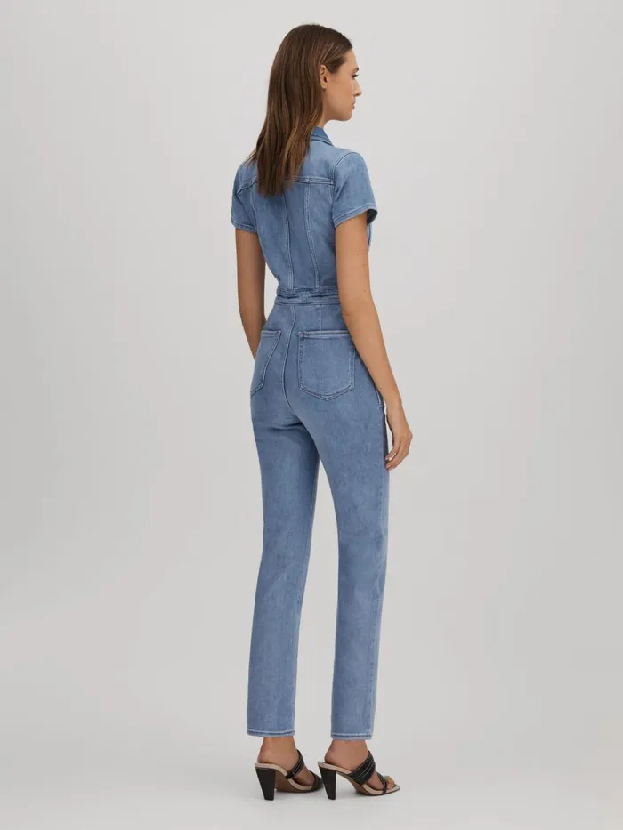 Women Reiss Jumpsuits and Playsuits American Denim Skinny Jumpsuit Mid Blue