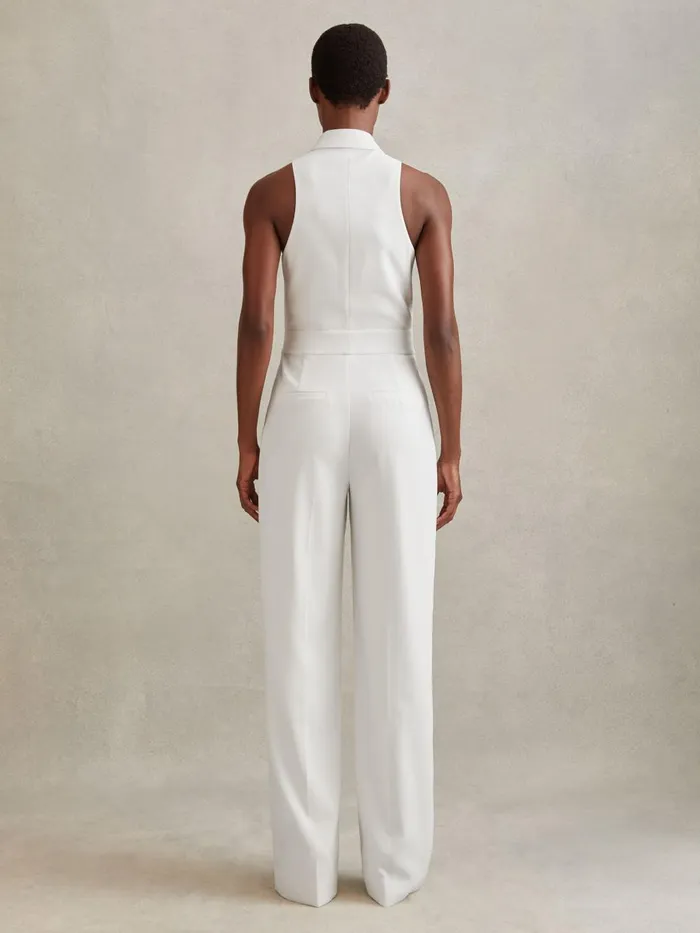 Women Reiss Jumpsuits and Playsuits Lainey Double Breasted Satin Tux Jumpsuit White