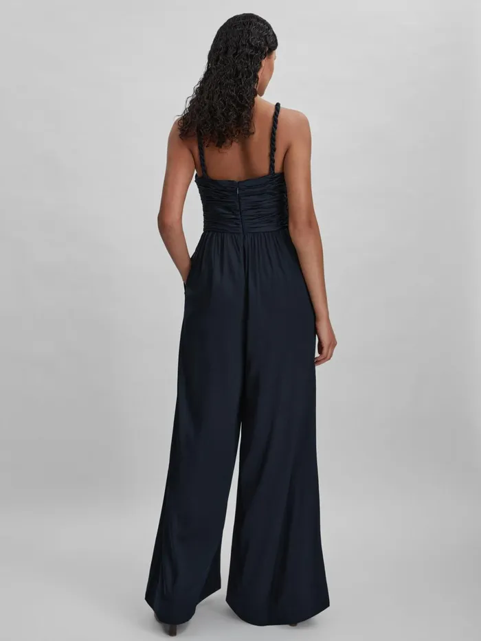 Women Reiss Jumpsuits and Playsuits Ruche Detail Wide Leg Jumpsuit Navy
