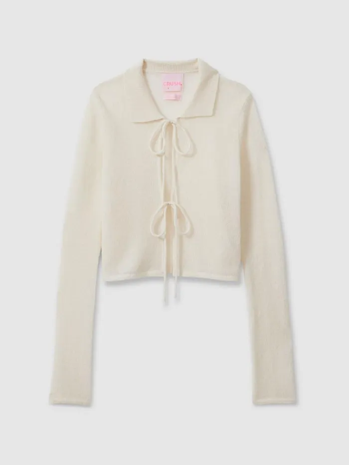 Women Reiss Knitwear Collection Cashmere Tie Front Cardigan Ivory