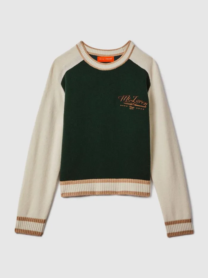 Women Reiss Knitwear F1 Wool Cashmere Cropped Jumper Bottle Greenecru