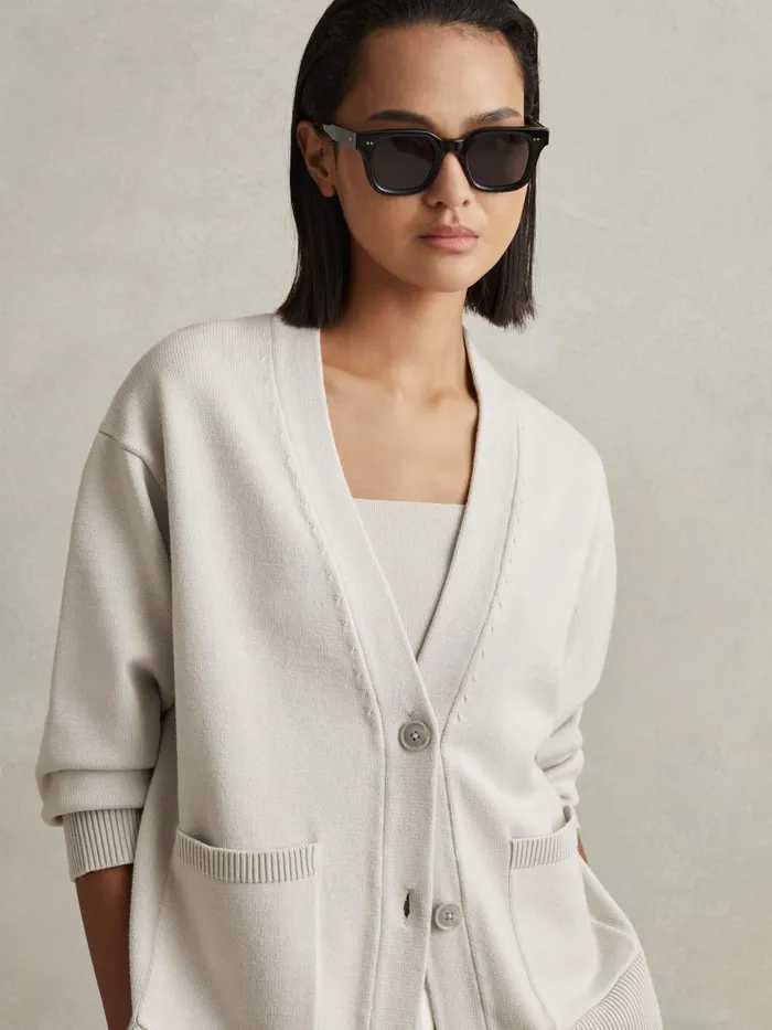 Women Reiss Knitwear Harper Chunky Knitted Cardigan Grey