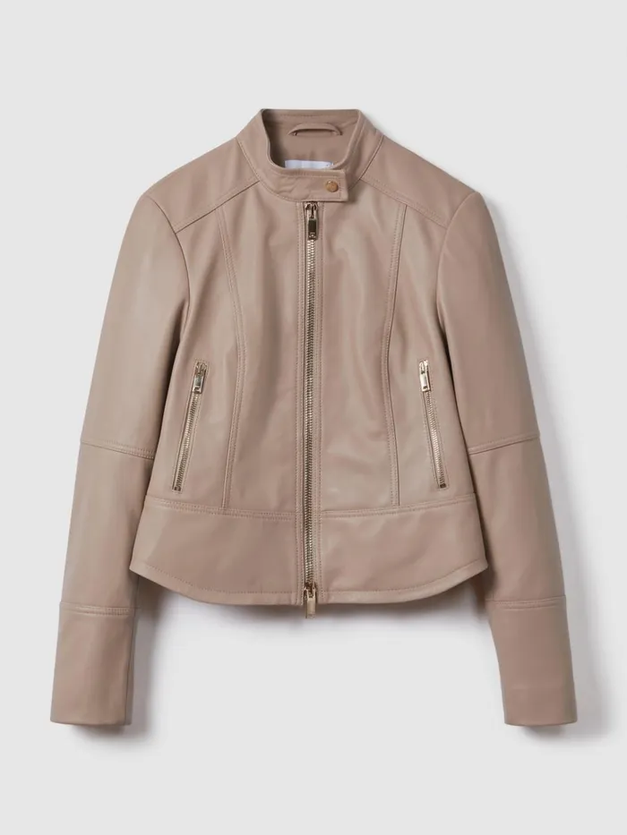 Women Reiss Leather Jackets Lola Leather ZipFront Jacket Neutral
