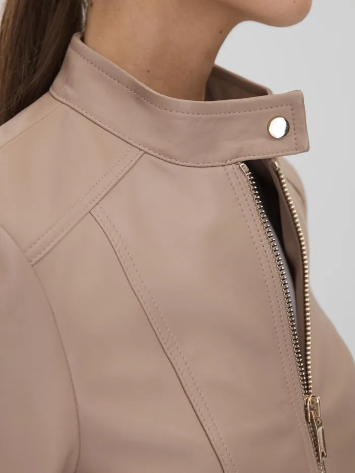 Women Reiss Leather Jackets Lola Leather ZipFront Jacket Neutral