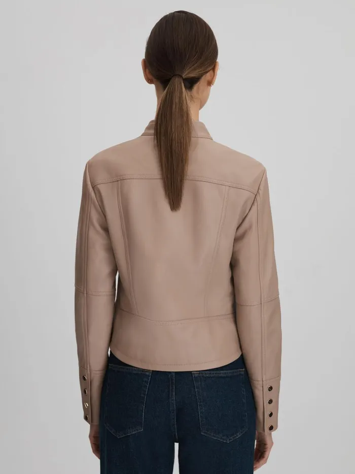 Women Reiss Leather Jackets Lola Leather ZipFront Jacket Neutral