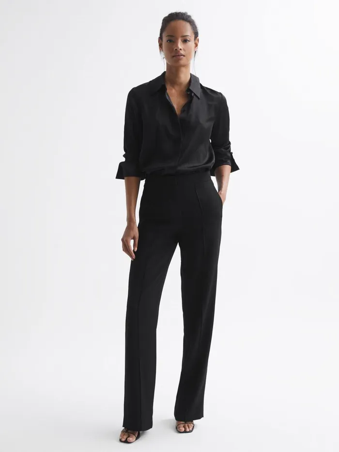 Women Reiss Pants Aleah Pull On Wide Leg Trousers Black