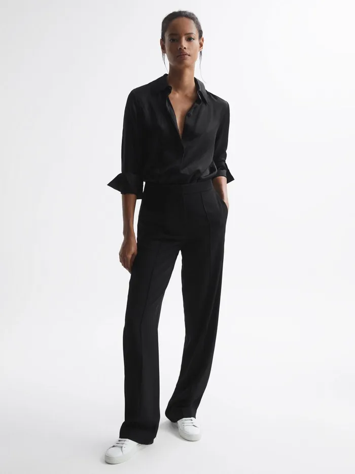 Women Reiss Pants Aleah Pull On Wide Leg Trousers Black
