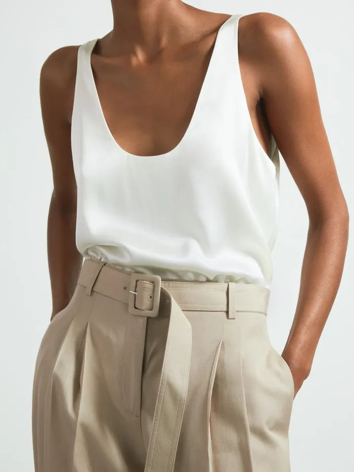 Women Reiss Pants Belted Wide Leg Trousers Neutral