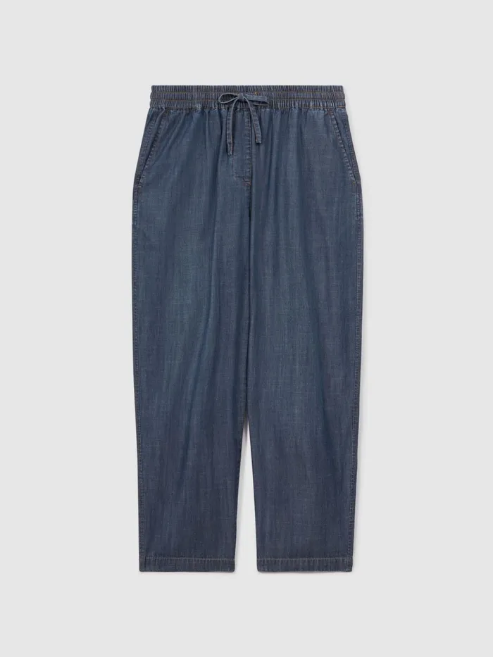 Women Reiss Pants Carter Denim Look Tapered Trousers Mid Blue