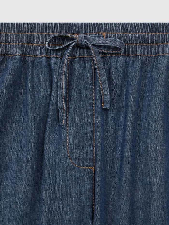 Women Reiss Pants Carter Denim Look Tapered Trousers Mid Blue