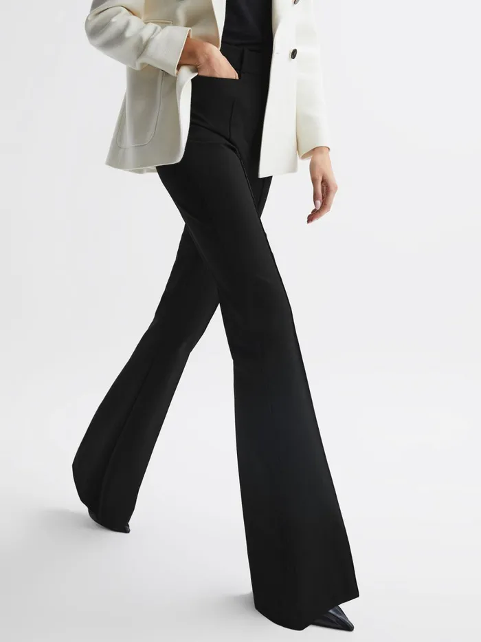 Women Reiss Pants Dylan Flared High Rise Trousers Black