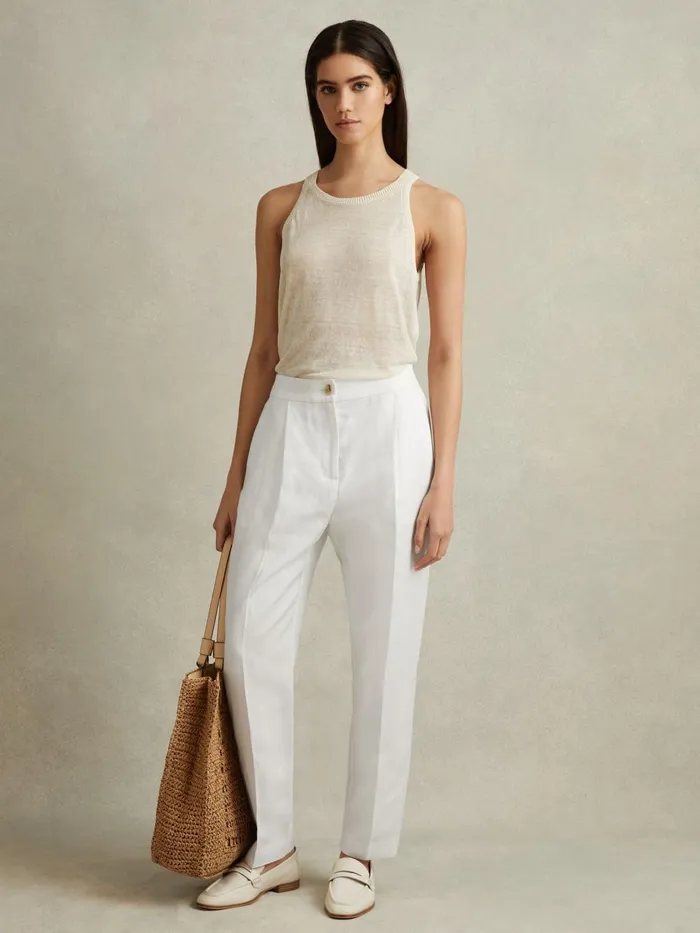 Women Reiss Pants Farrah Tapered Suit Trousers With TENCEL Fibers White