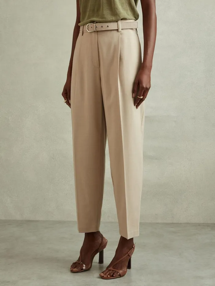 Women Reiss Pants Freja Tapered Belted Trousers Neutral
