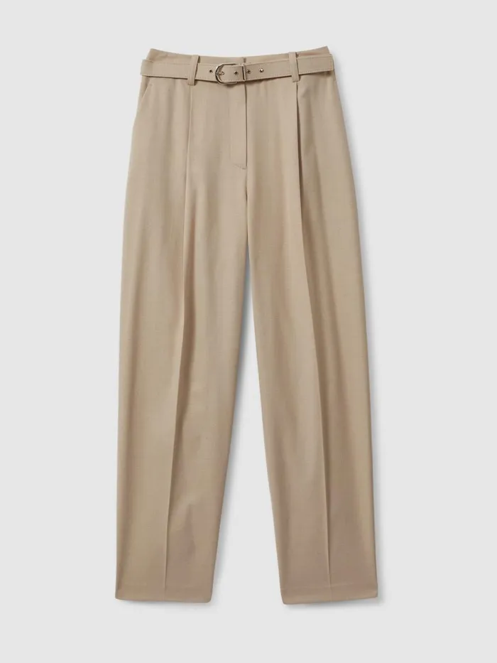 Women Reiss Pants Freja Tapered Belted Trousers Neutral