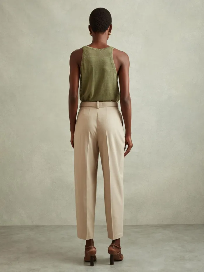 Women Reiss Pants Freja Tapered Belted Trousers Neutral