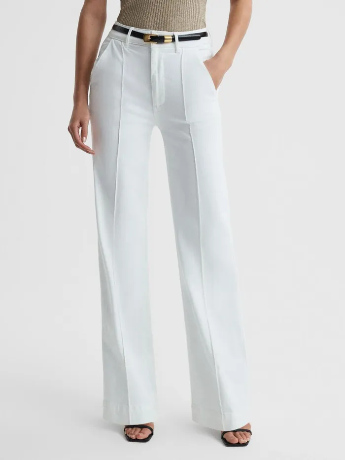 Women Reiss Pants High Rise Wide Leg Trousers Crisp White