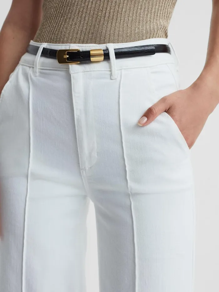 Women Reiss Pants High Rise Wide Leg Trousers Crisp White