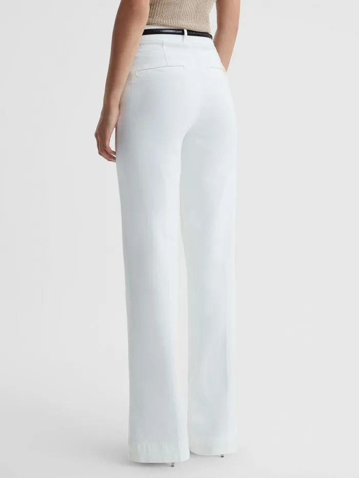 Women Reiss Pants High Rise Wide Leg Trousers Crisp White