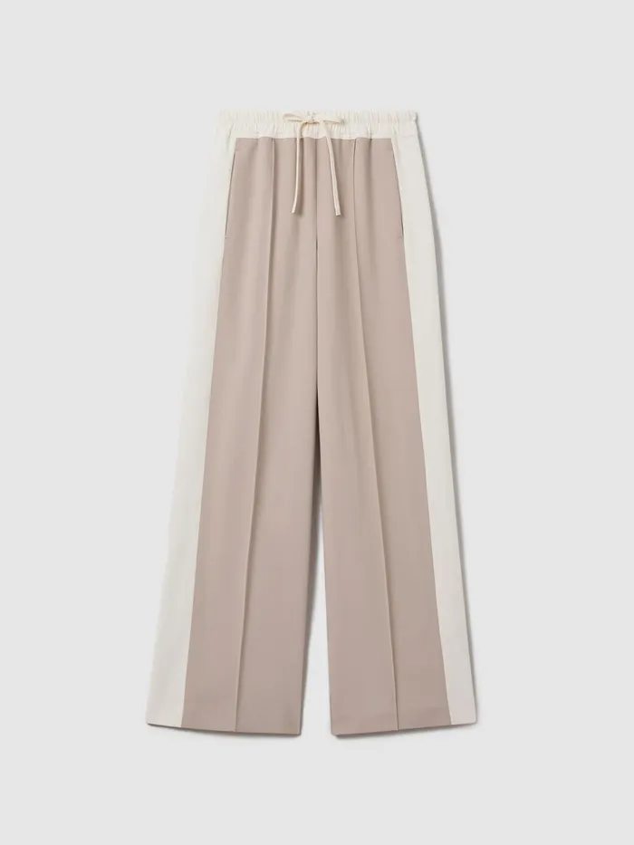 Women Reiss Pants May Wide Wide Leg Contrast Stripe Drawstring Trousers Mink Neutral