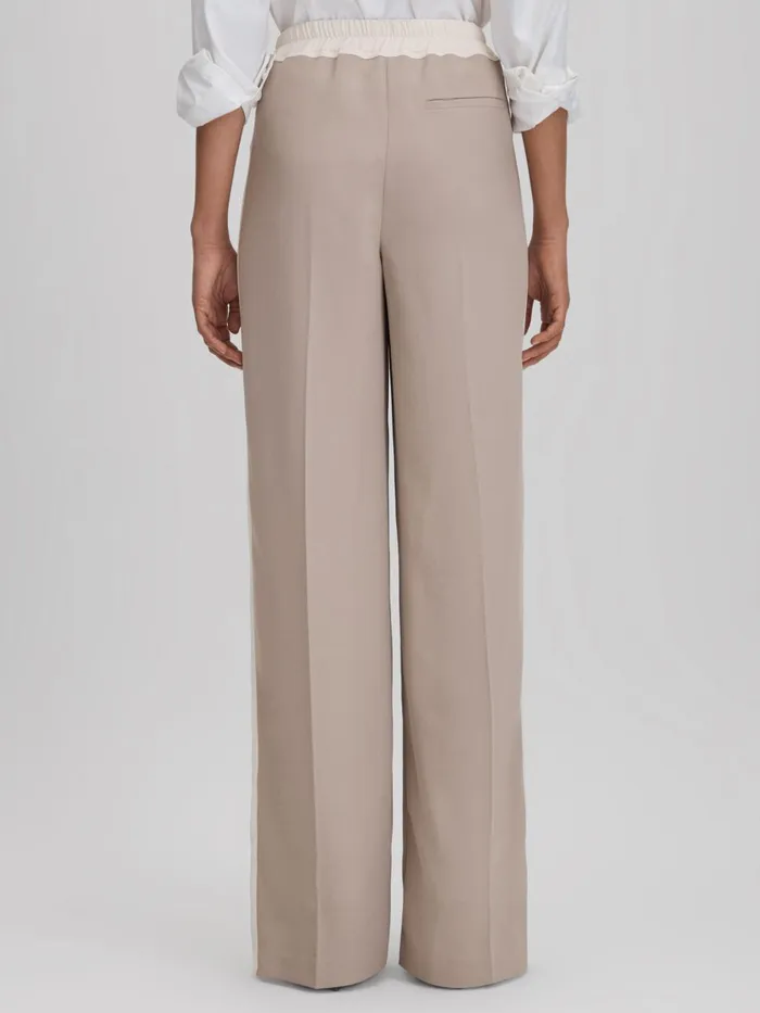 Women Reiss Pants May Wide Wide Leg Contrast Stripe Drawstring Trousers Mink Neutral