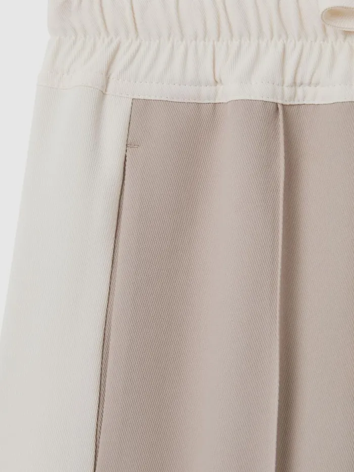 Women Reiss Pants May Wide Wide Leg Contrast Stripe Drawstring Trousers Mink Neutral
