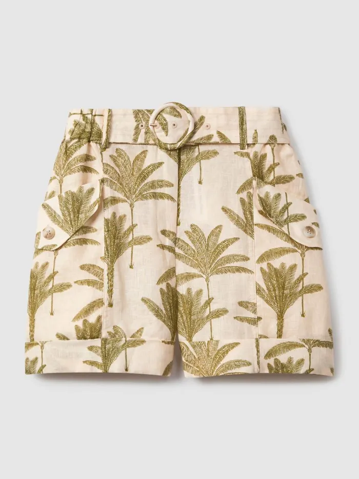 Women Reiss Shorts Cali Linen Tropical Print Shorts Neutral