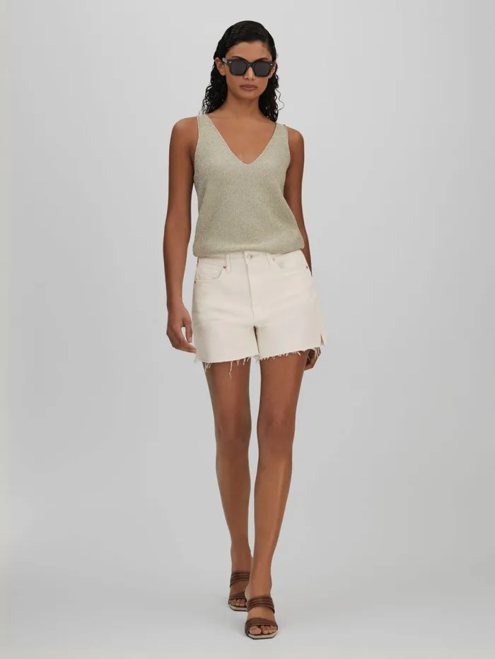 Women Reiss Shorts Raw Hem Denim Shorts Light Blonde