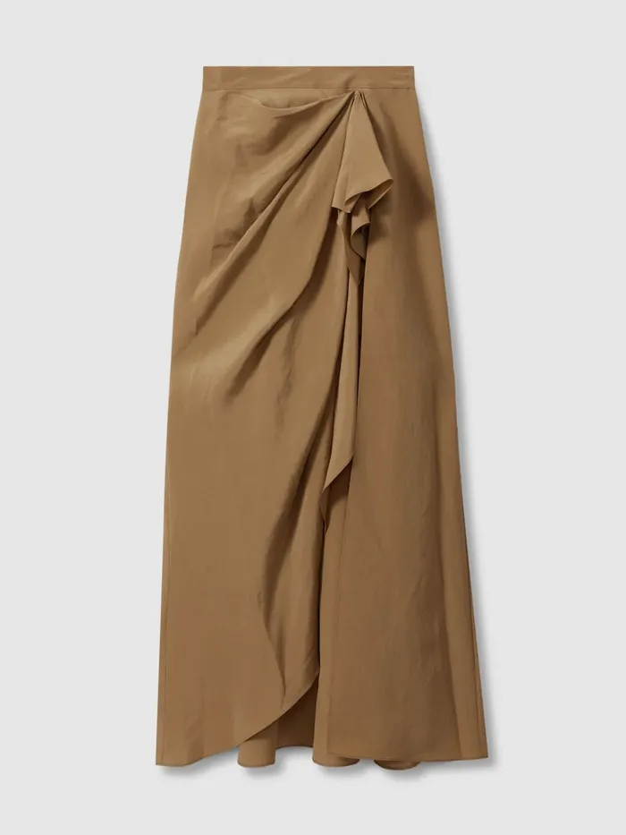 Women Reiss Skirts Drape Front Maxi Skirt Toffee