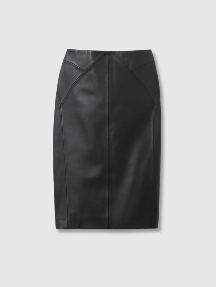 Women Reiss Skirts Raya Leather High Rise Midi Skirt Black