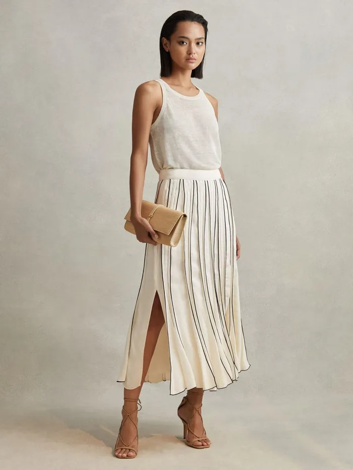 Women Reiss Skirts Tara Contrast Ruffle Midi Skirt Cream