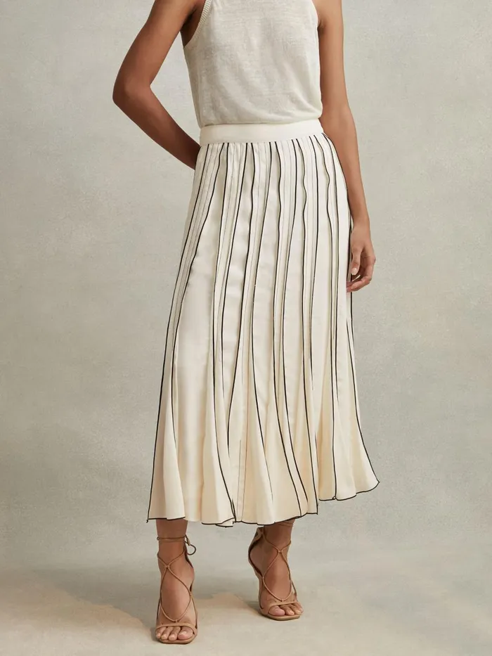 Women Reiss Skirts Tara Contrast Ruffle Midi Skirt Cream