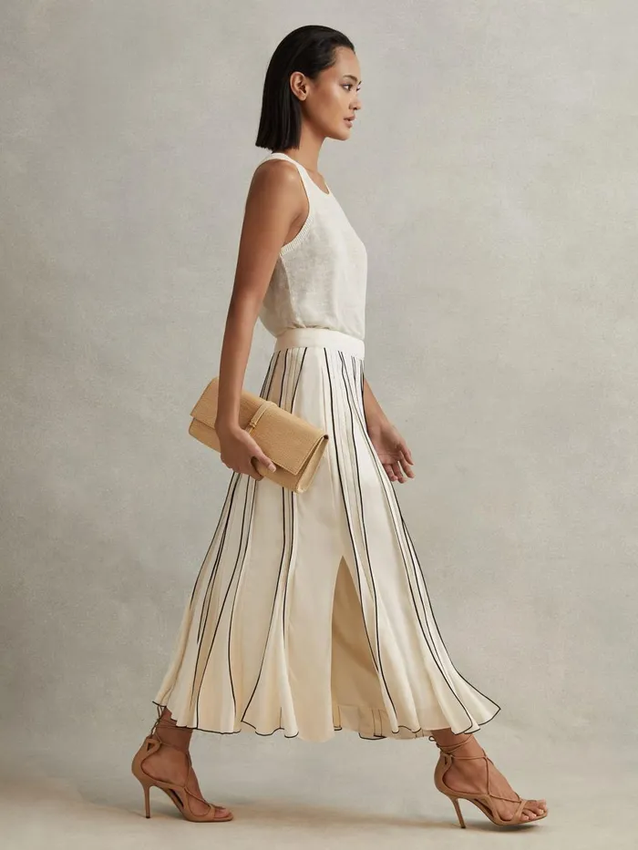 Women Reiss Skirts Tara Contrast Ruffle Midi Skirt Cream