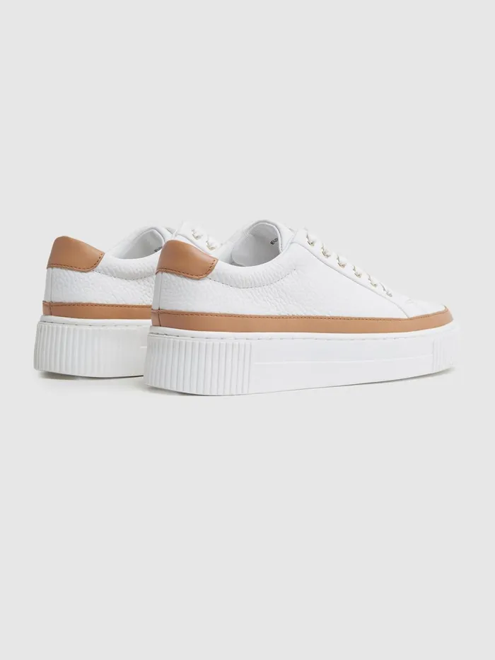 Women Reiss Sneakers Leanne Grained Leather Platform Trainers Camelwhite