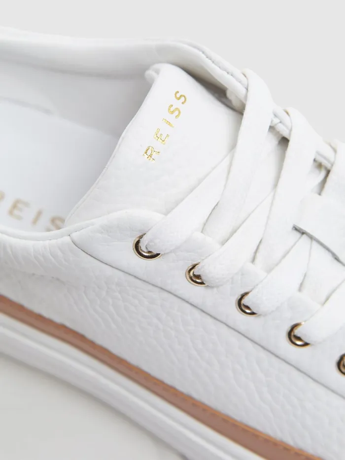 Women Reiss Sneakers Leanne Grained Leather Platform Trainers Camelwhite