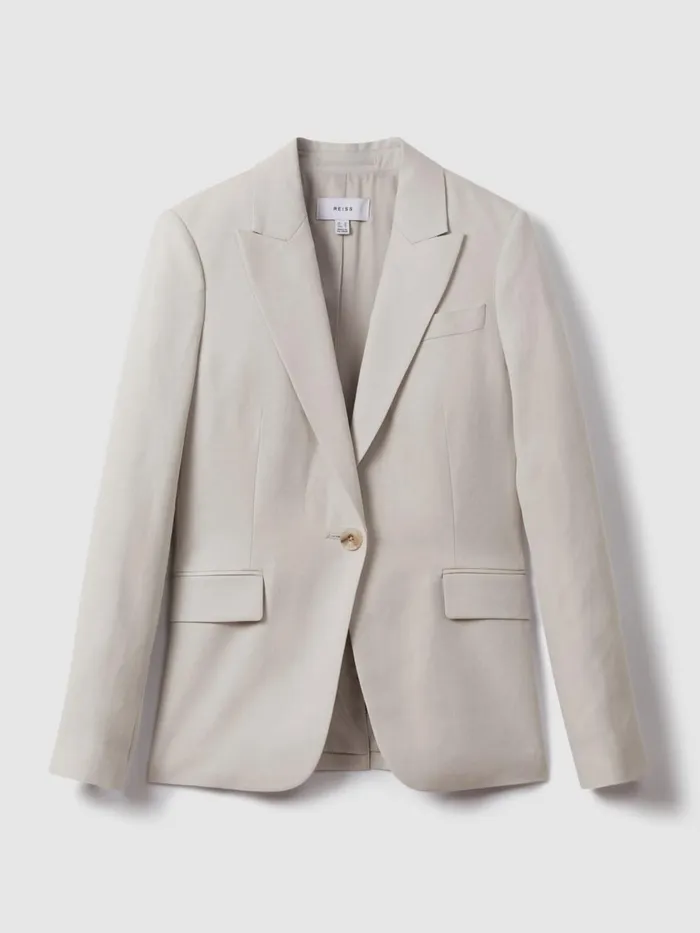 Women Reiss Suits and Tailoring Farrah Single Breasted Suit Blazer With TENCEL Fibers Light Grey