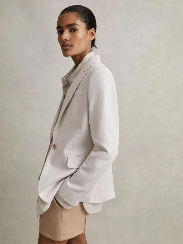 Women Reiss Suits and Tailoring Farrah Single Breasted Suit Blazer With TENCEL Fibers Light Grey