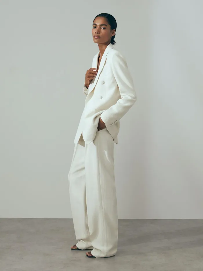 Women Reiss Suits and Tailoring Italian Double Breasted Textured Suit Blazer With Silk White Women Reiss Suits and Tailoring Italian Double Breasted Textured Suit Blazer With Silk White