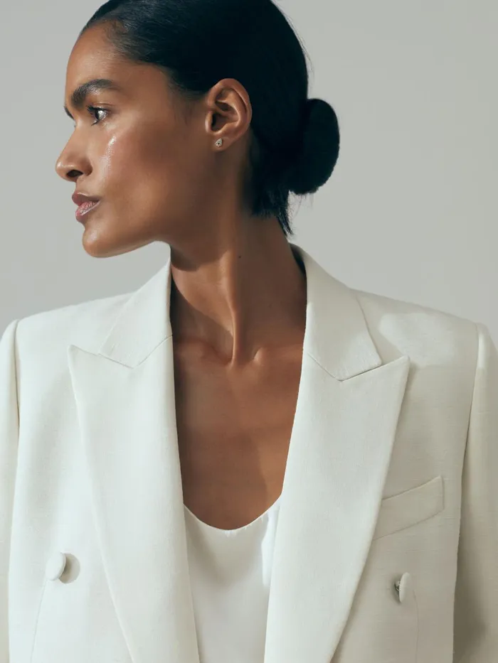 Women Reiss Suits and Tailoring Italian Double Breasted Textured Suit Blazer With Silk White